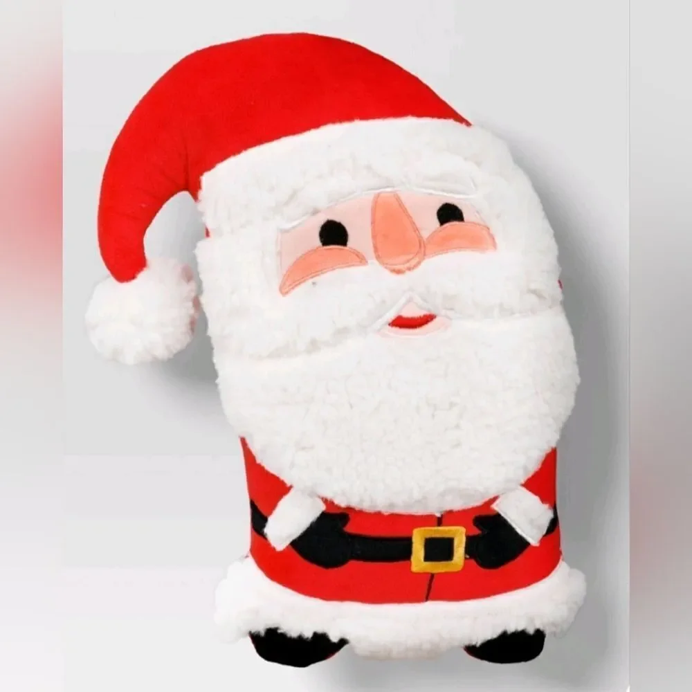 New Christmas Shaped Santa Faux Shearling Throw Pillow Red Wondershop